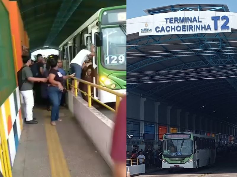 veja o que passageiros fazem com assaltante de ônibus dentro de terminal em Manaus