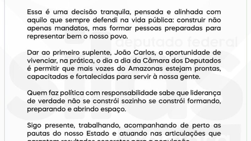 Silas confirma licença e mexe no tabuleiro político do Amazonas